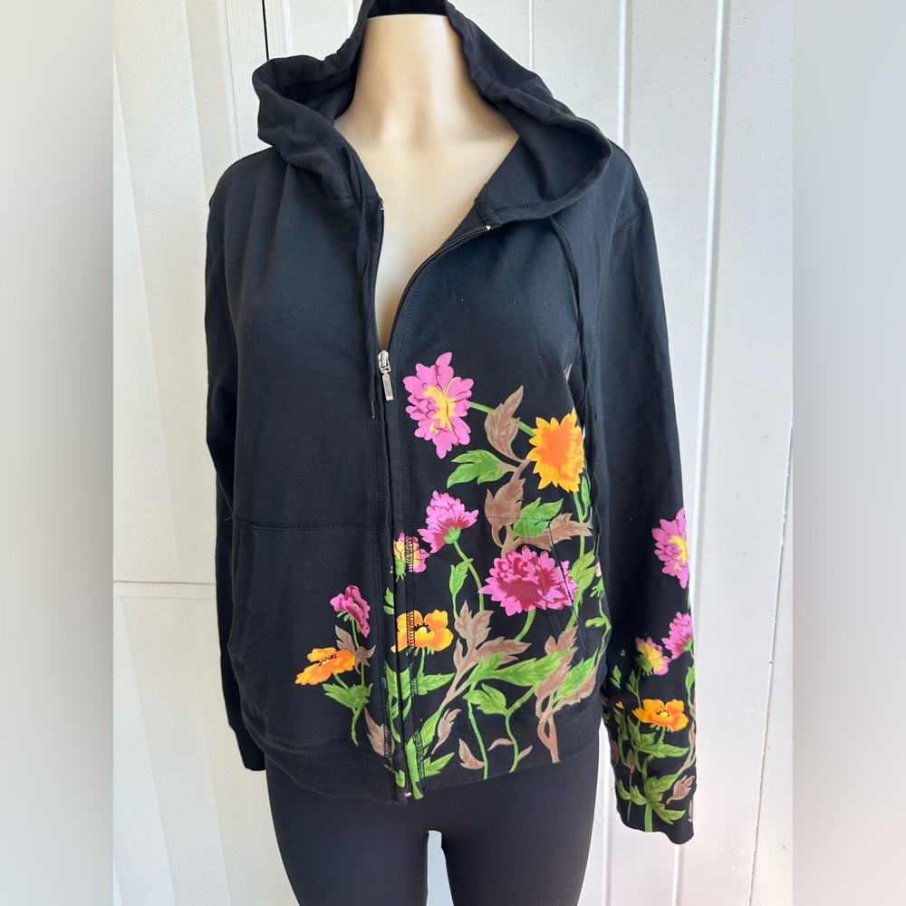Mandarine women's Black Hoodie with Flowers Size XL